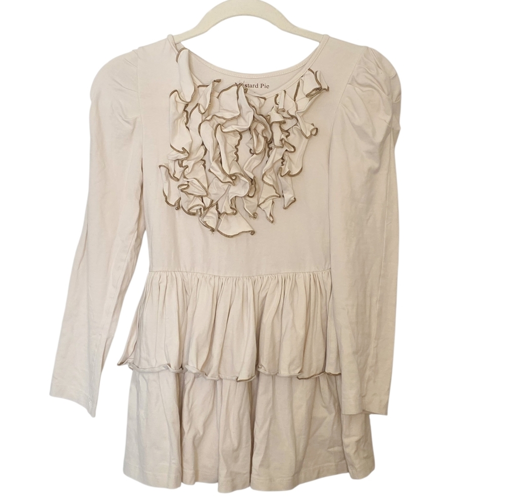 Mustard Pie Cream Ruffled Peplum Top Kids Boutique Long Sleeve Shirt Girls 10